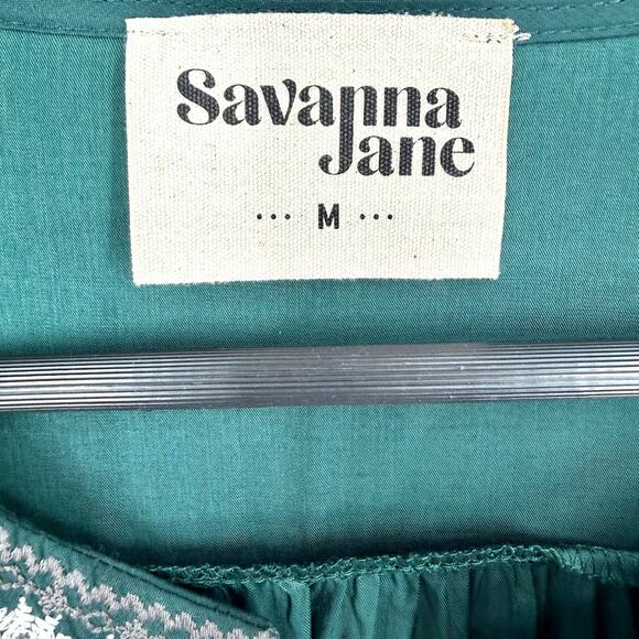 NEW NWOT Anthropologie Savanna Jane XL Green Embroidered Boho Shirt Top Holiday - Picture 2 of 8